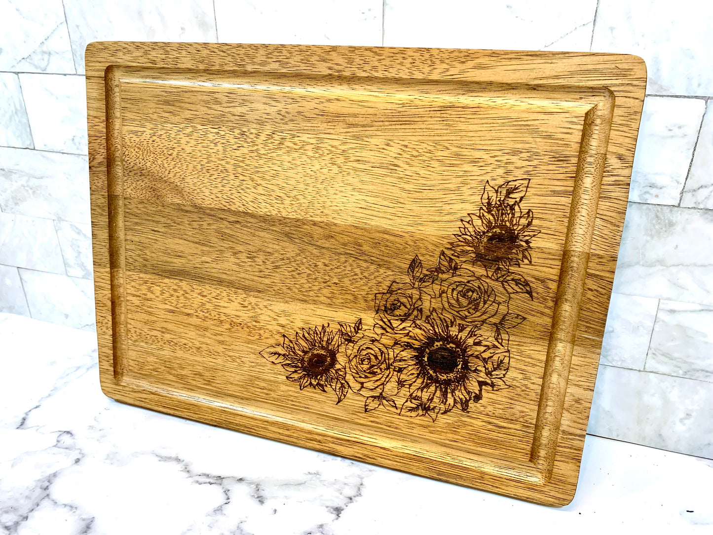 Sunflower & Roses Personalized Wedding Cutting Board