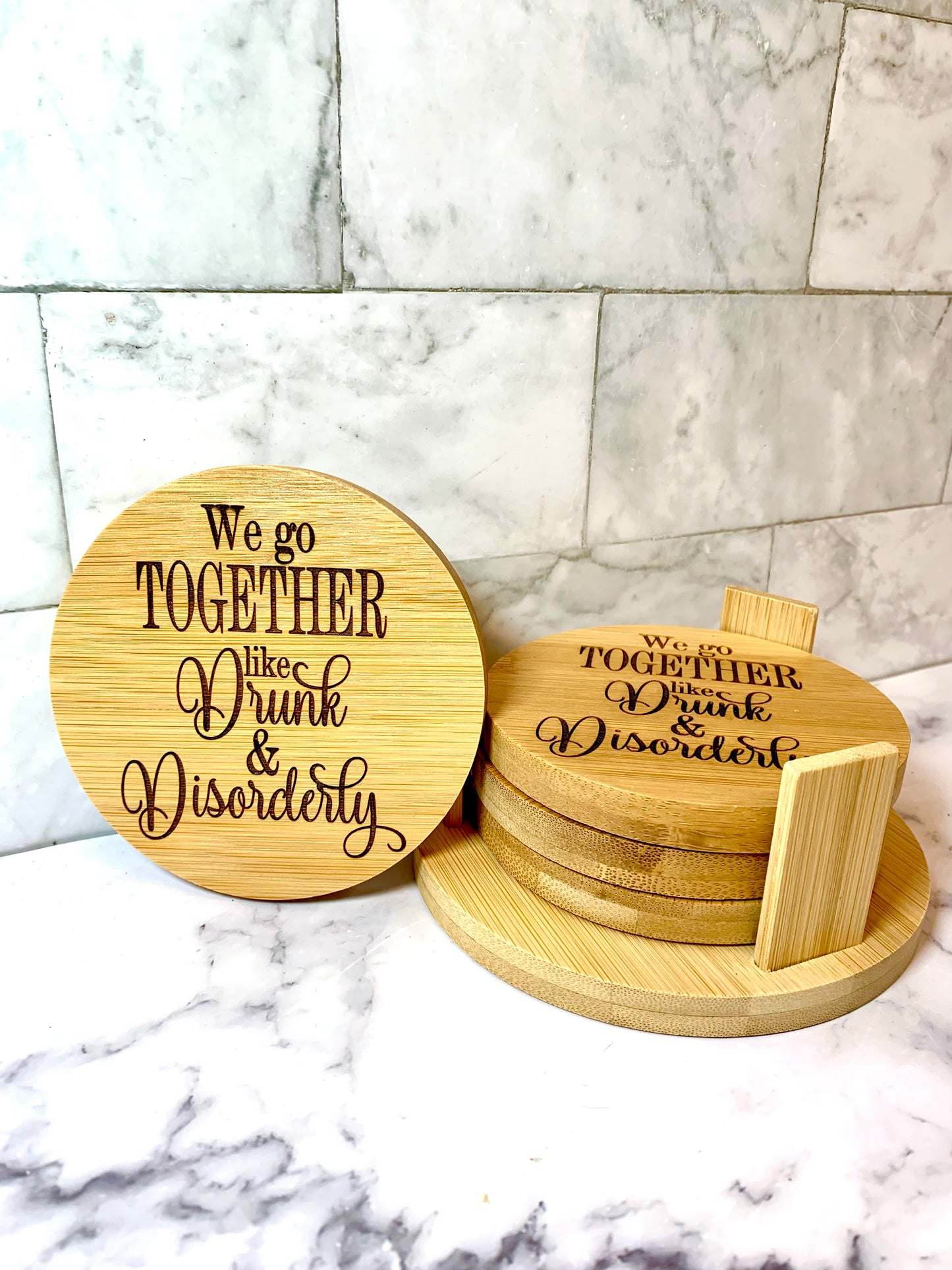 We Go Together Like Drunk And Disorderly Bamboo Coaster Set