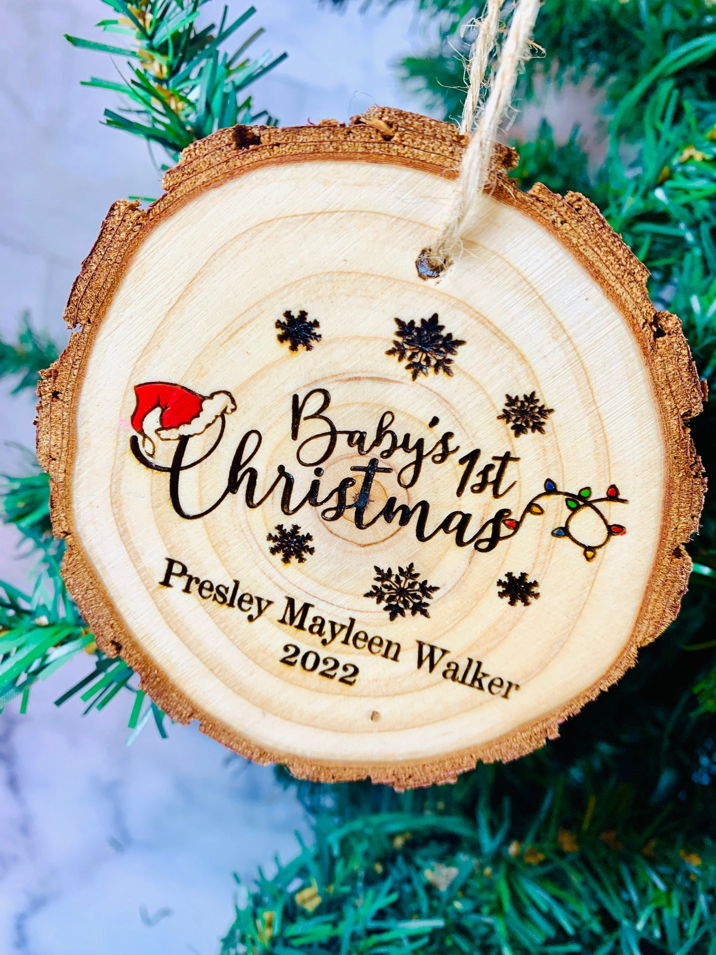 Personalized Baby’s First Christmas Ornament Live Edge