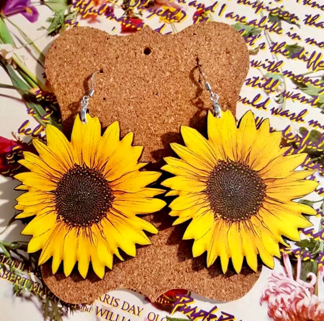 Wood Sunflower Earrings - MixMatched Creations