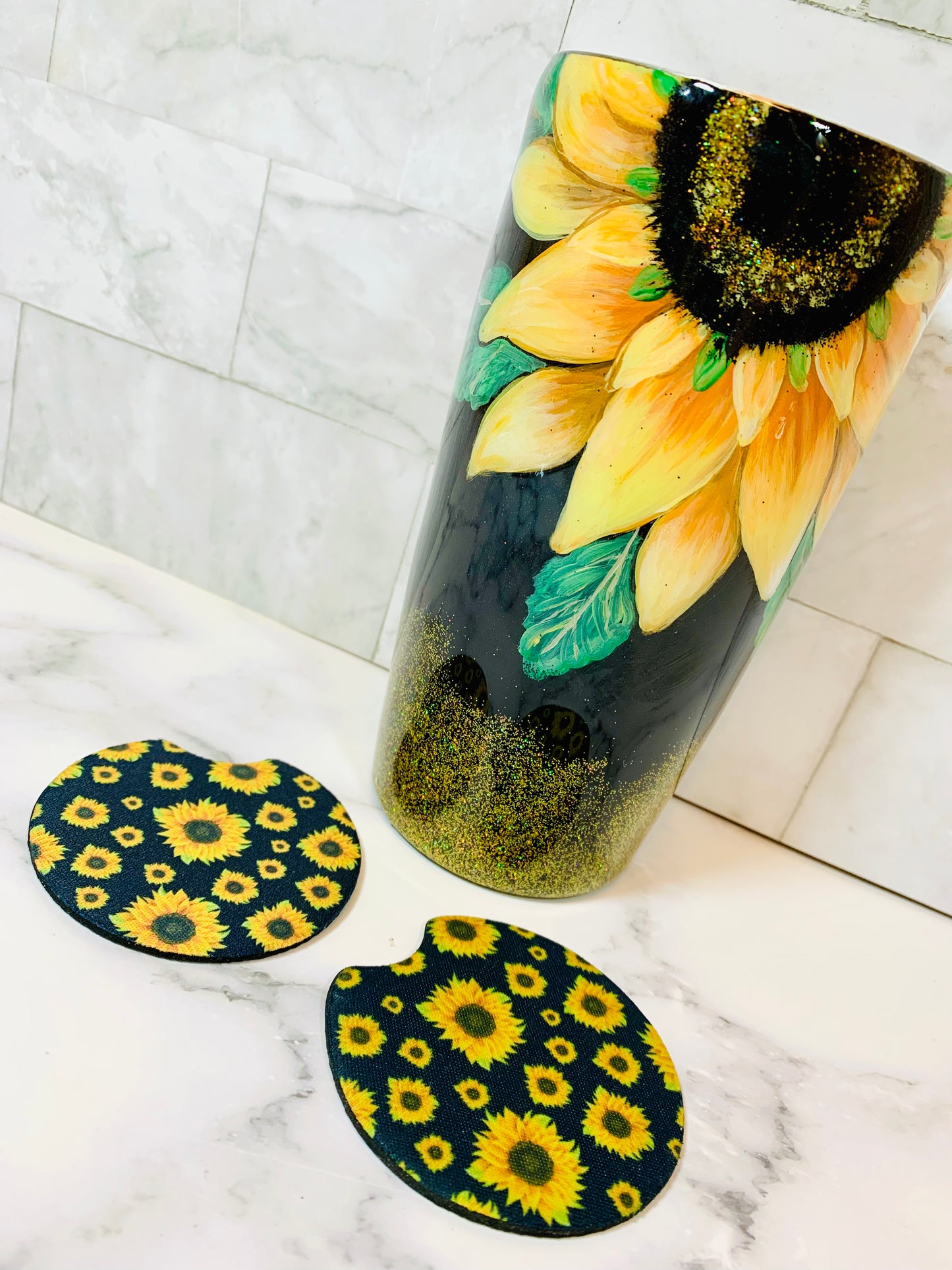 Sunflower Tumbler With 2 Coasters - MixMatched Creations