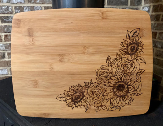 Sunflower & Roses Bamboo Cutting Board - MixMatched Creations