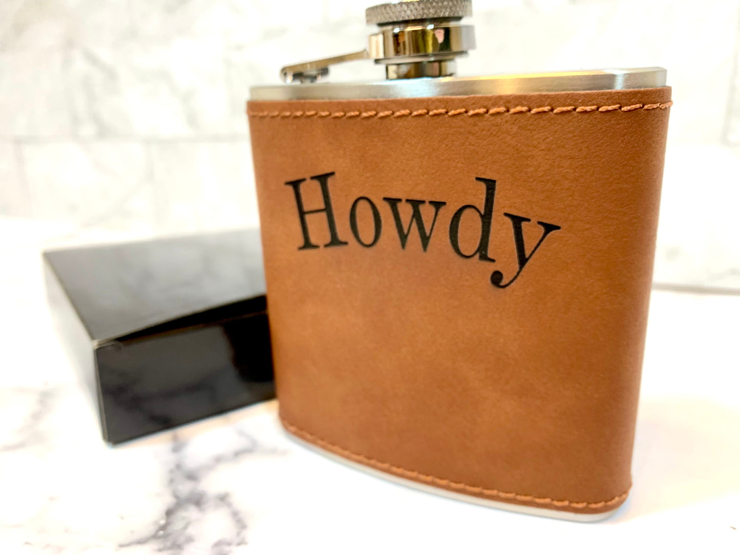 Personalized Faux Leather 6oz Hip Flask - MixMatched Creations