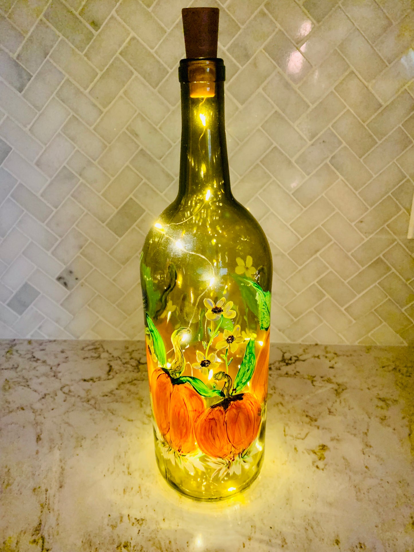 Pumpkin Wine Bottle Hand Painted