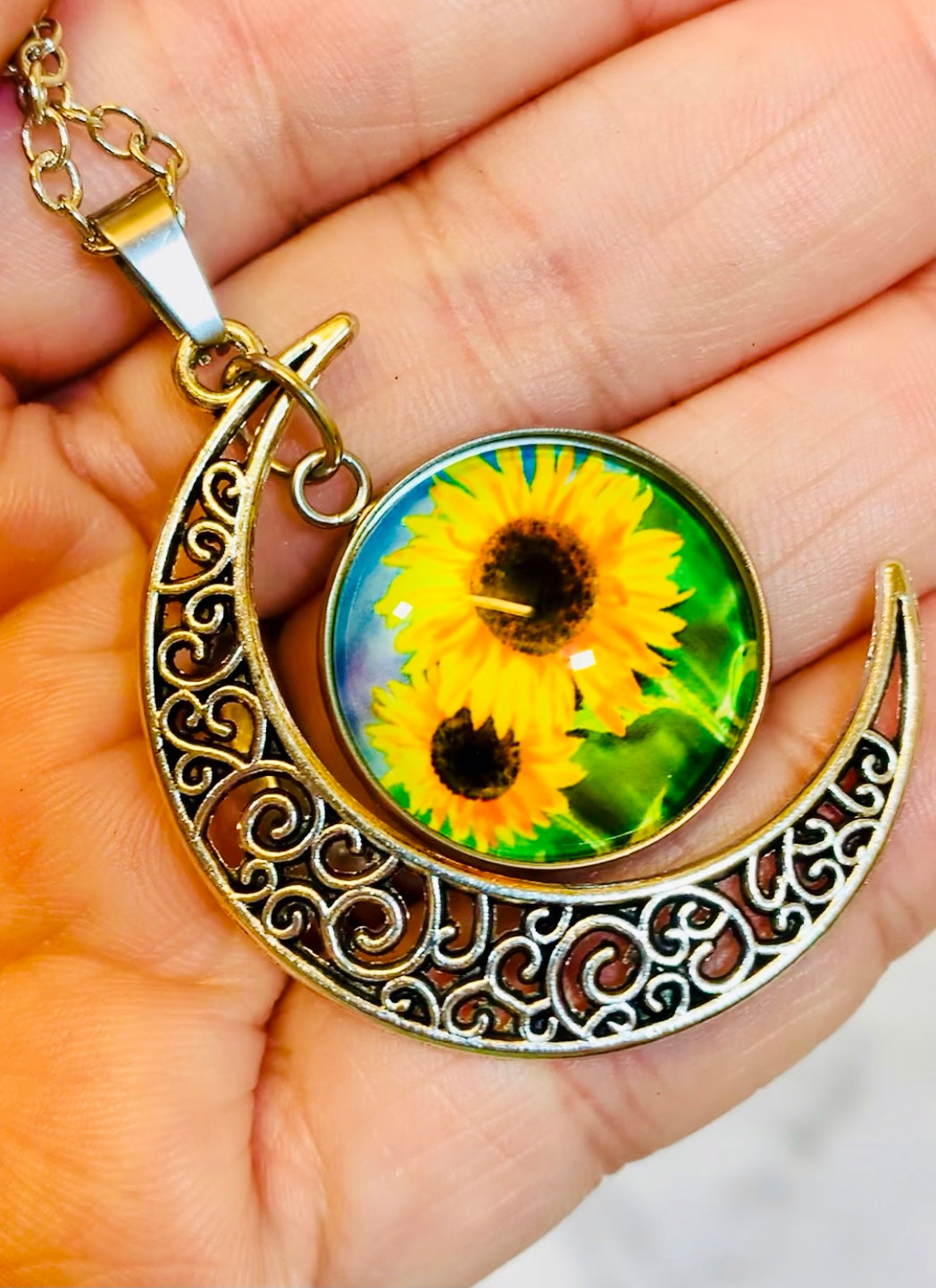 Sunflower Moon Necklace Pendant - MixMatched Creations