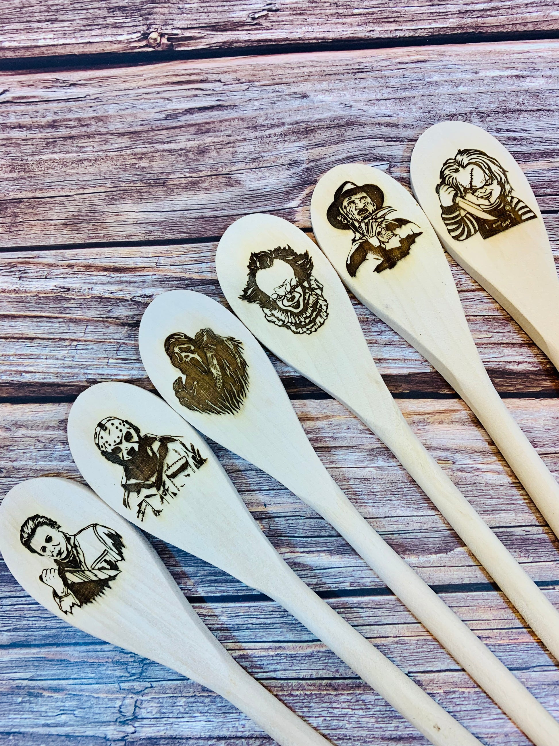 Horror Character Wooden Engraved Spoons - MixMatched Creations