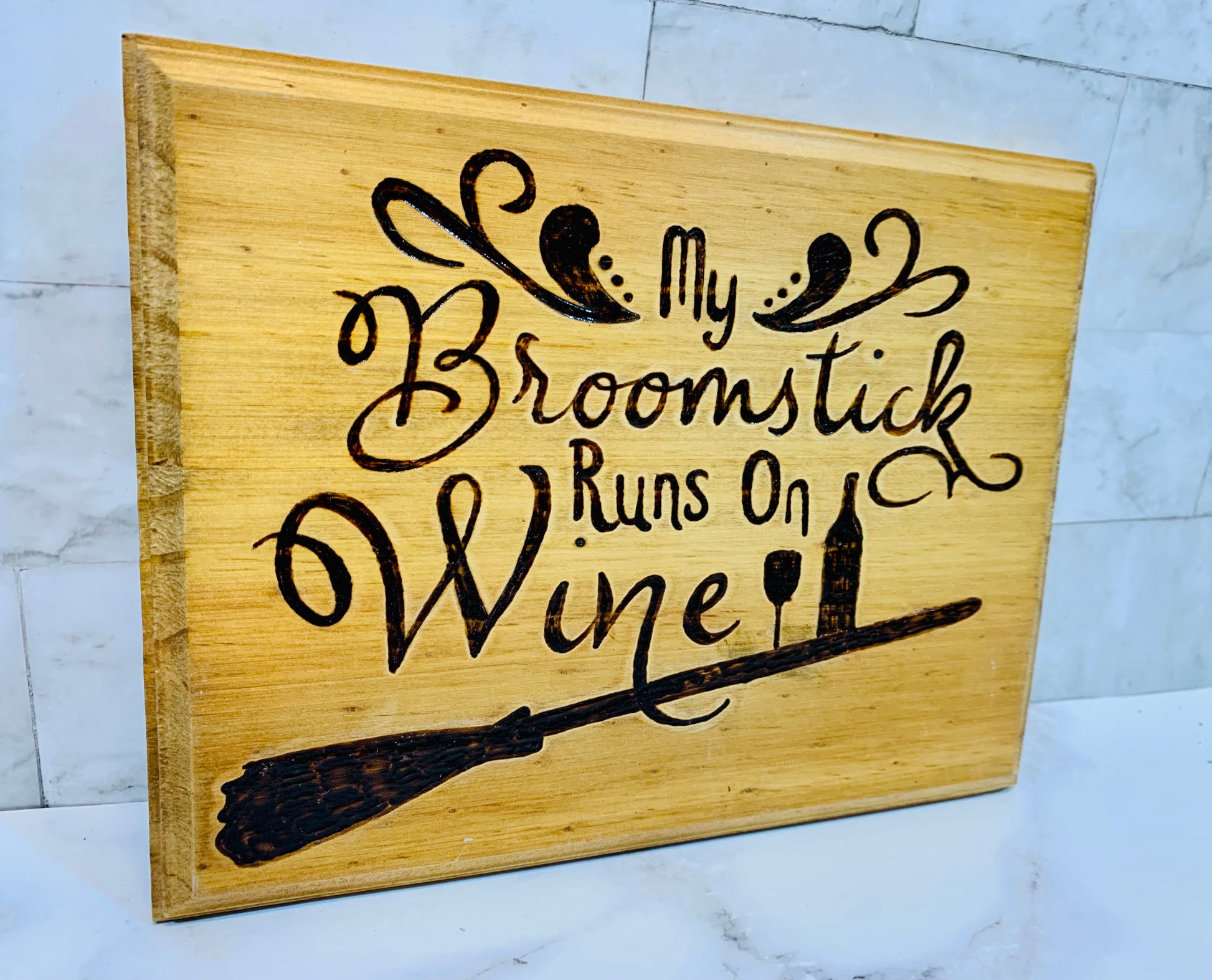 My Broomstick Runs On Wine Wooden Sign - MixMatched Creations