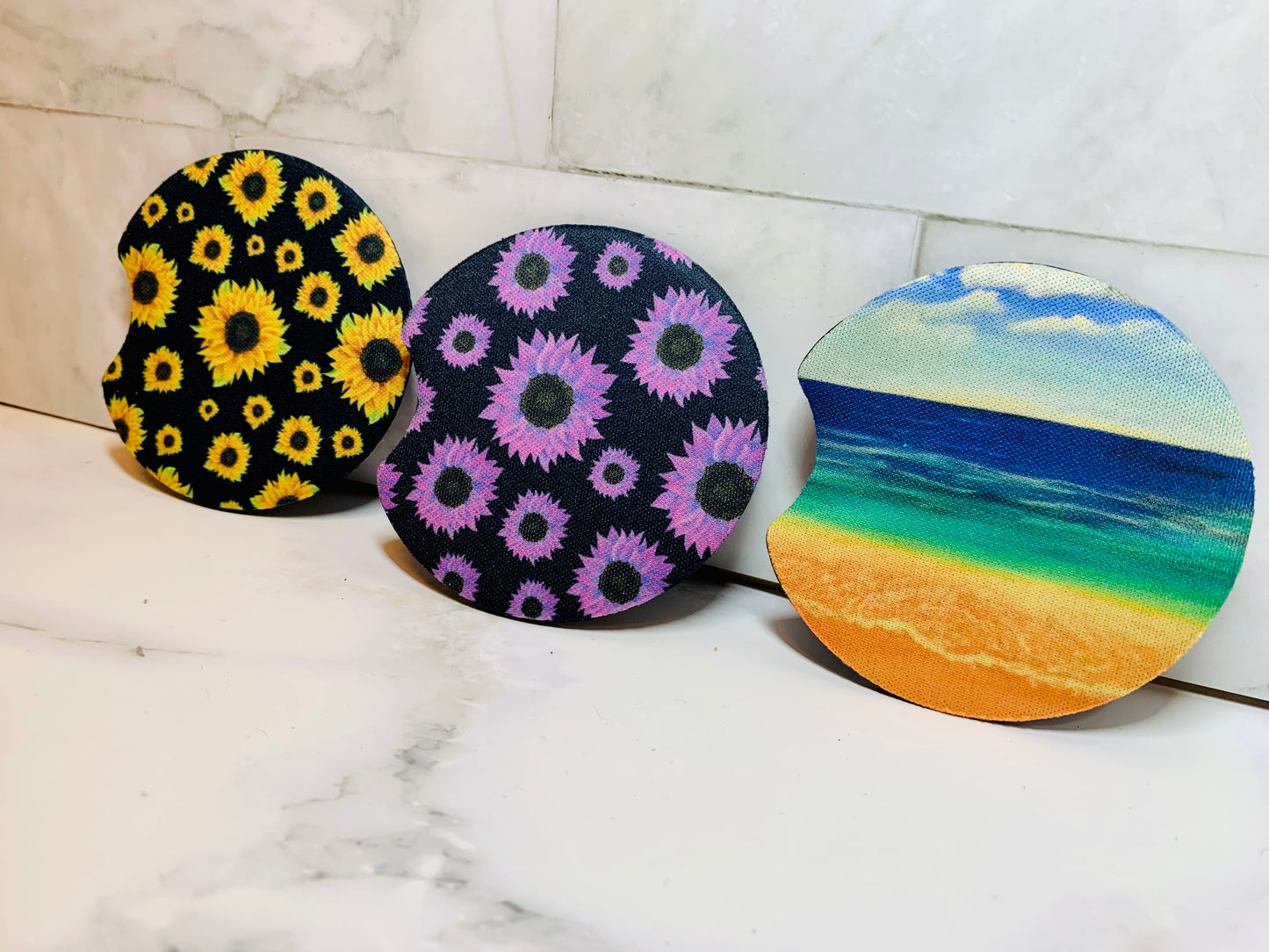 Sunflower And Beach Car Coaster Set of 2