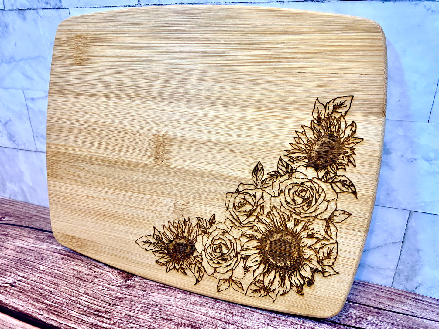 Sunflower & Roses Personalized Wedding Cutting Board