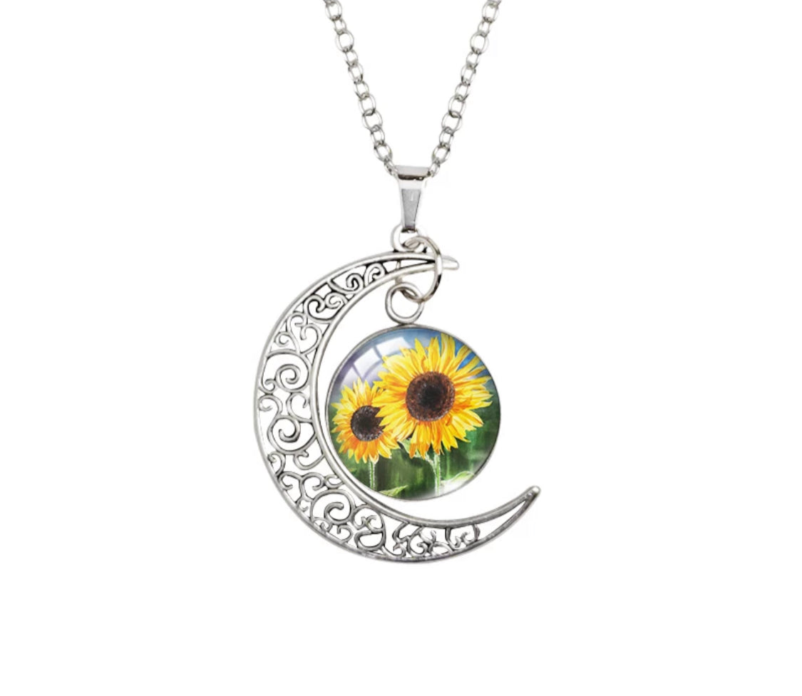 Sunflower Moon Necklace Pendant - MixMatched Creations