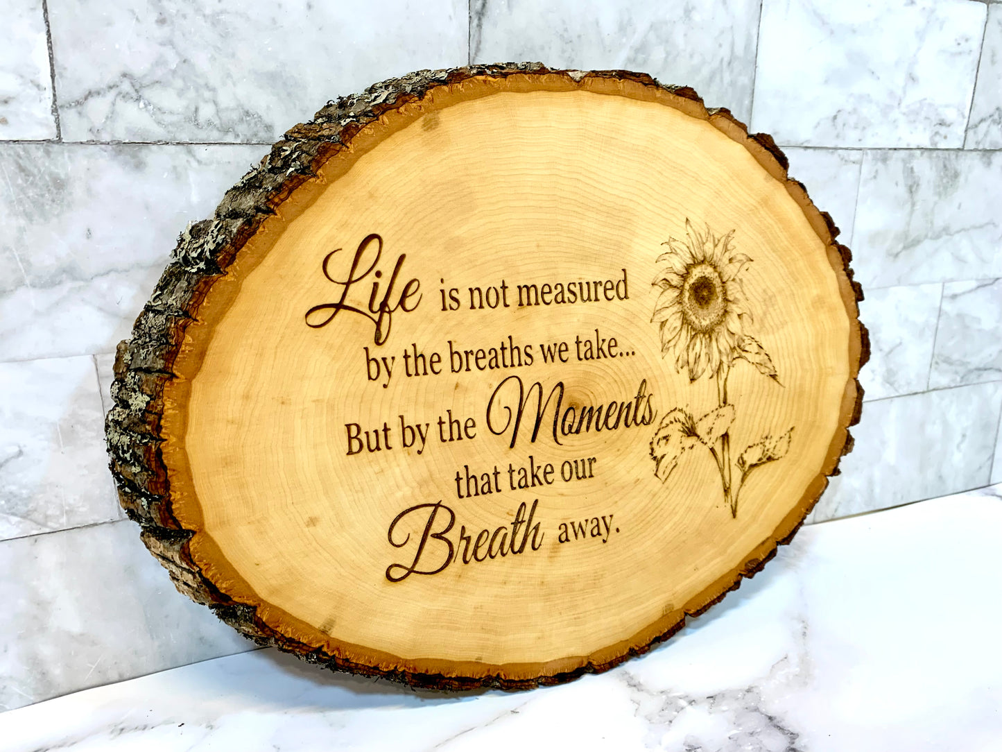 Life Isn’t Measured By The Breathes We Take But By The Moments It Take Our Breathe Away Sunflower Wooden Sign - MixMatched Creations