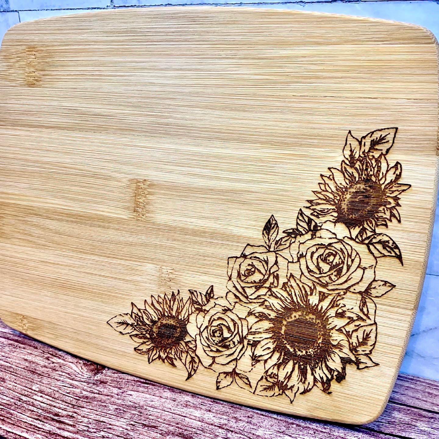 Sunflower & Roses Personalized Wedding Cutting Board