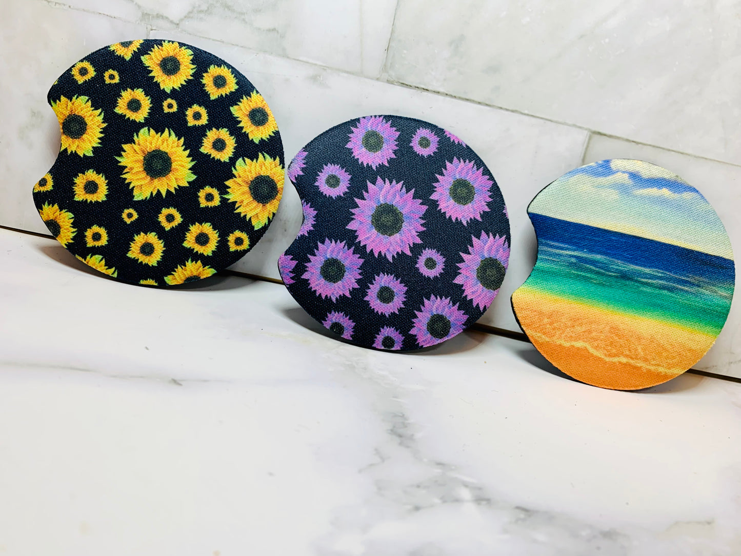 Sunflower And Beach Car Coaster Set of 2