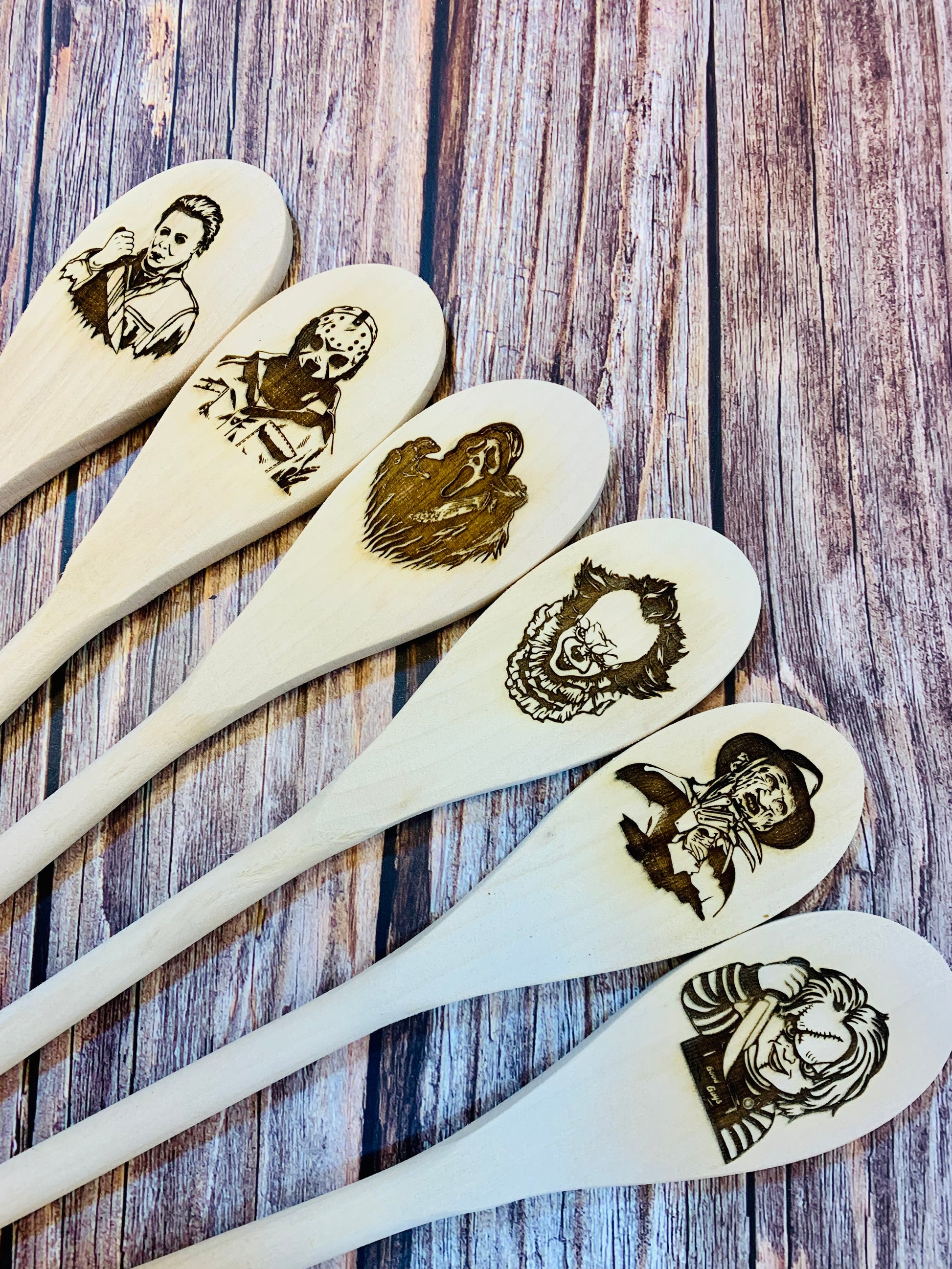 Horror Character Wooden Engraved Spoons - MixMatched Creations