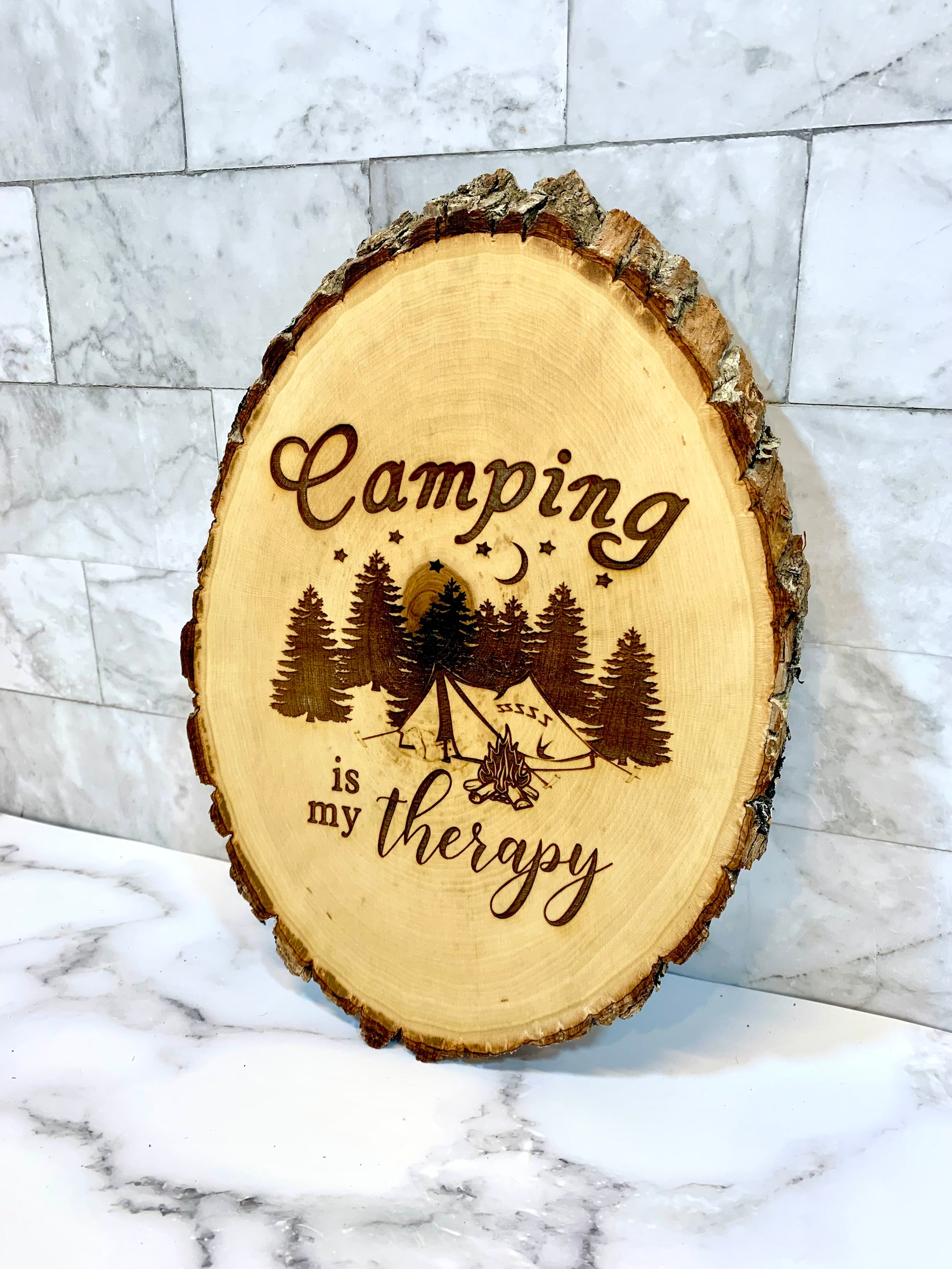 Camping Is My Therapy Live Edge Wooden Camping Sign - MixMatched Creations