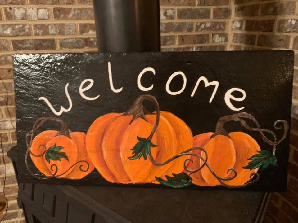 Welcome Pumpkin Hand Painted Slate Clearance - MixMatched Creations