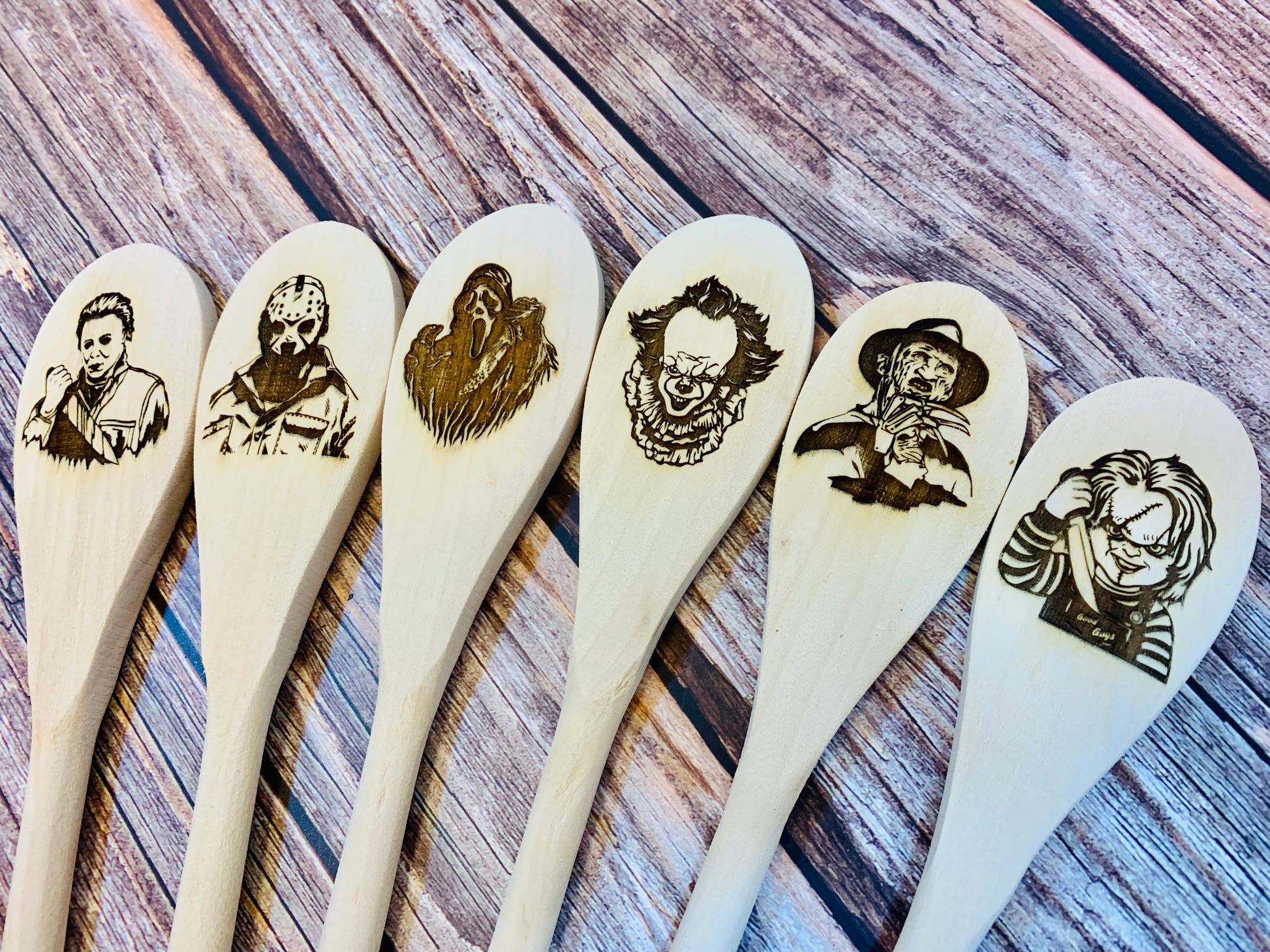 Horror Character Wooden Engraved Spoons - MixMatched Creations