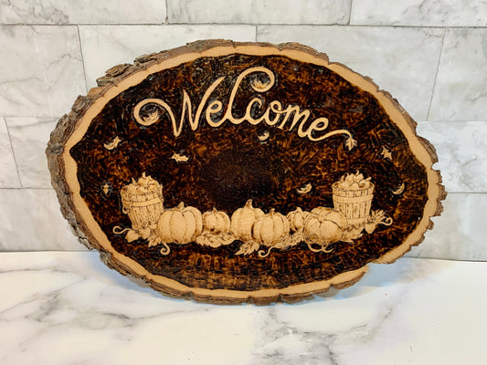 Welcome Autumn Pumpkin Live Edge Wood Sign - MixMatched Creations