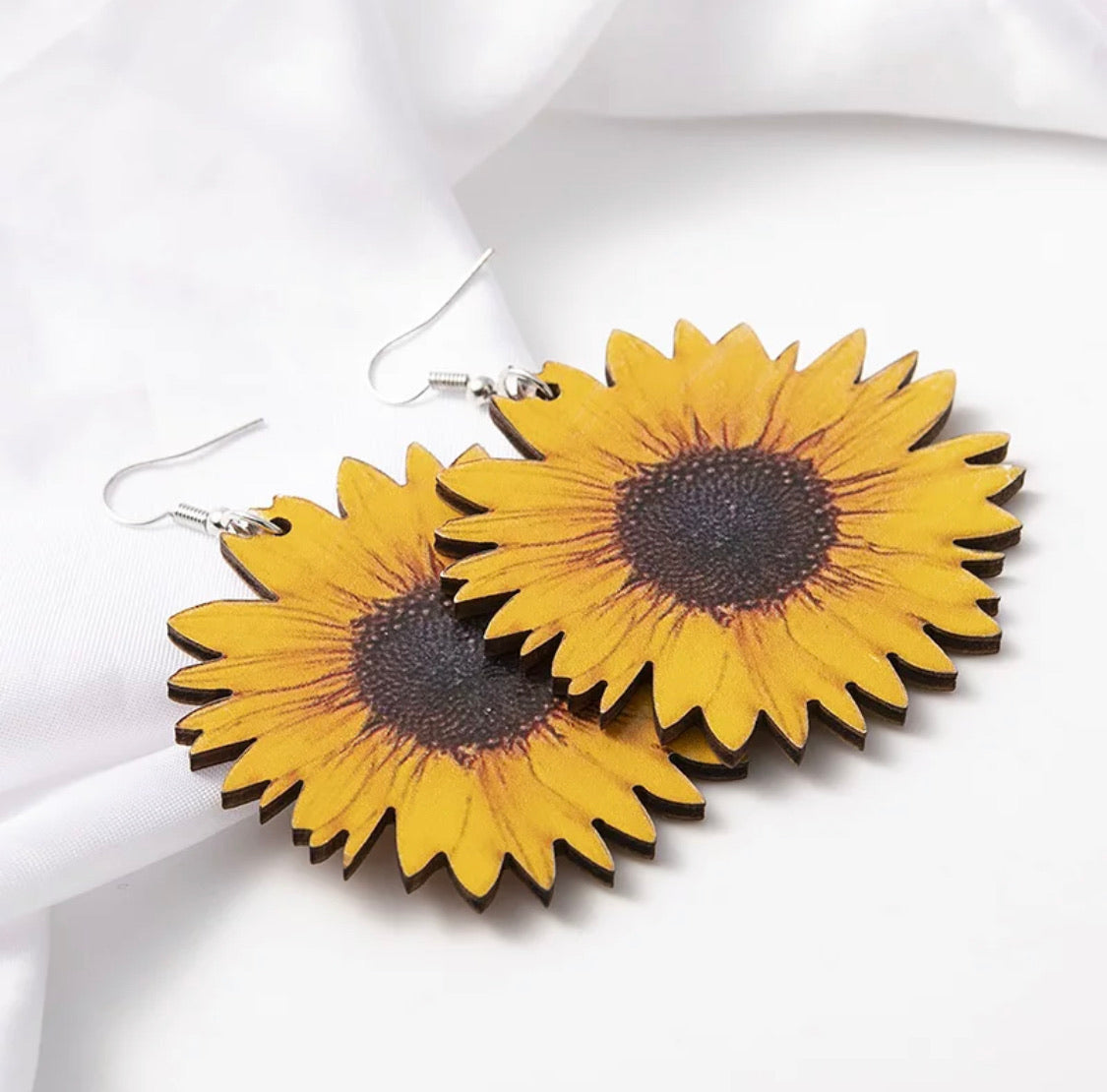 Wood Sunflower Earrings - MixMatched Creations