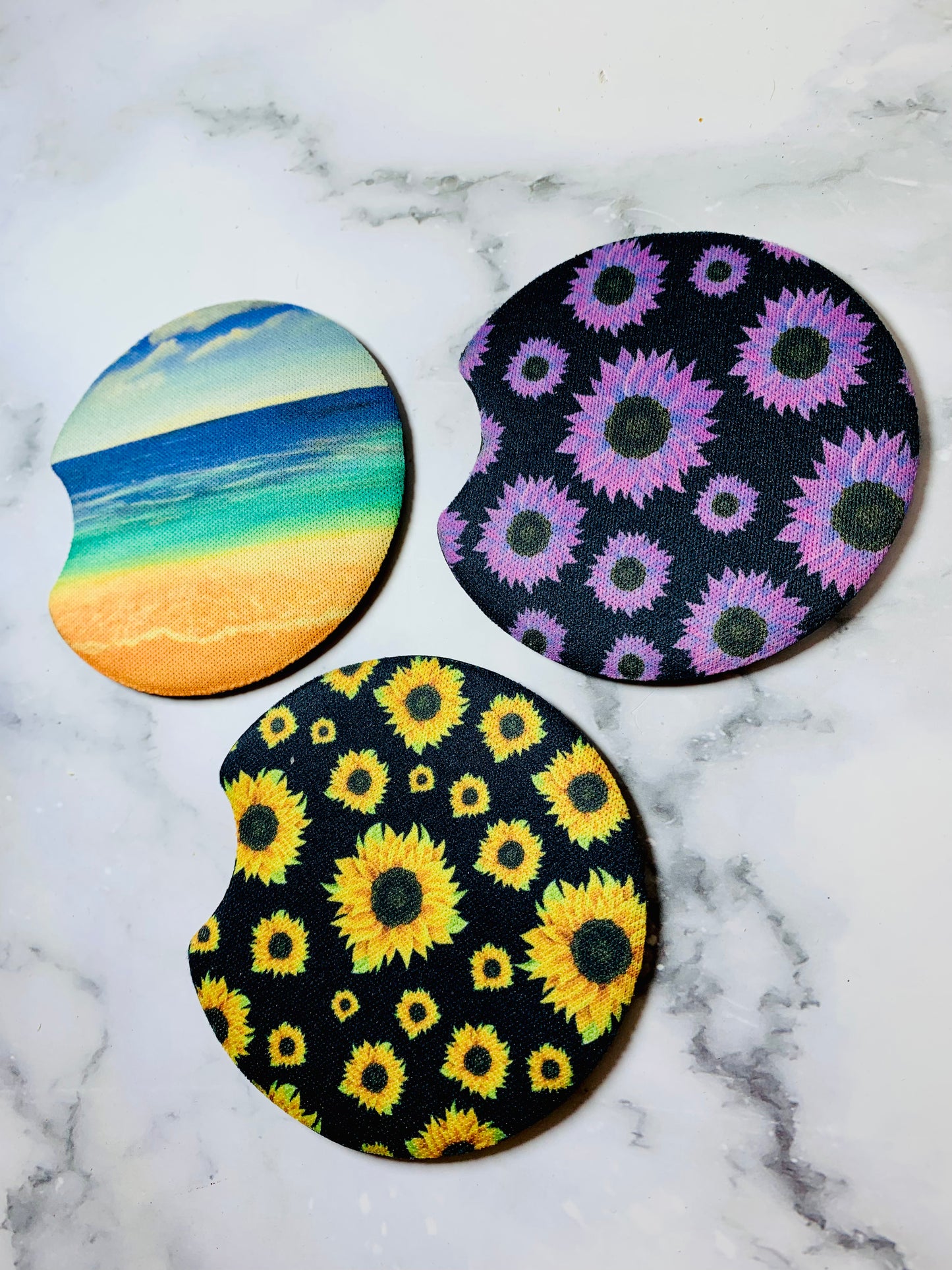 Sunflower And Beach Car Coaster Set of 2