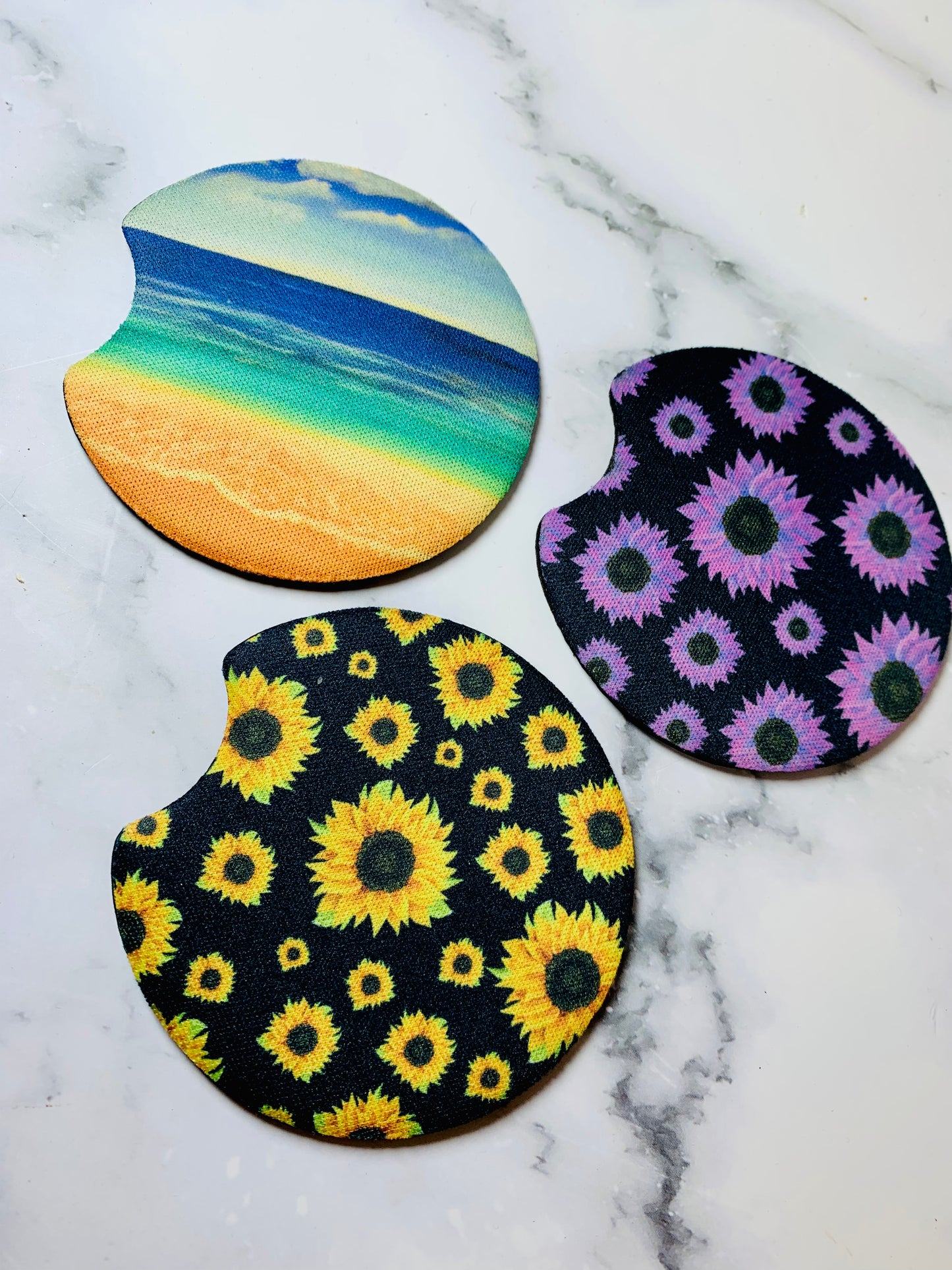 Sunflower And Beach Car Coaster Set of 2