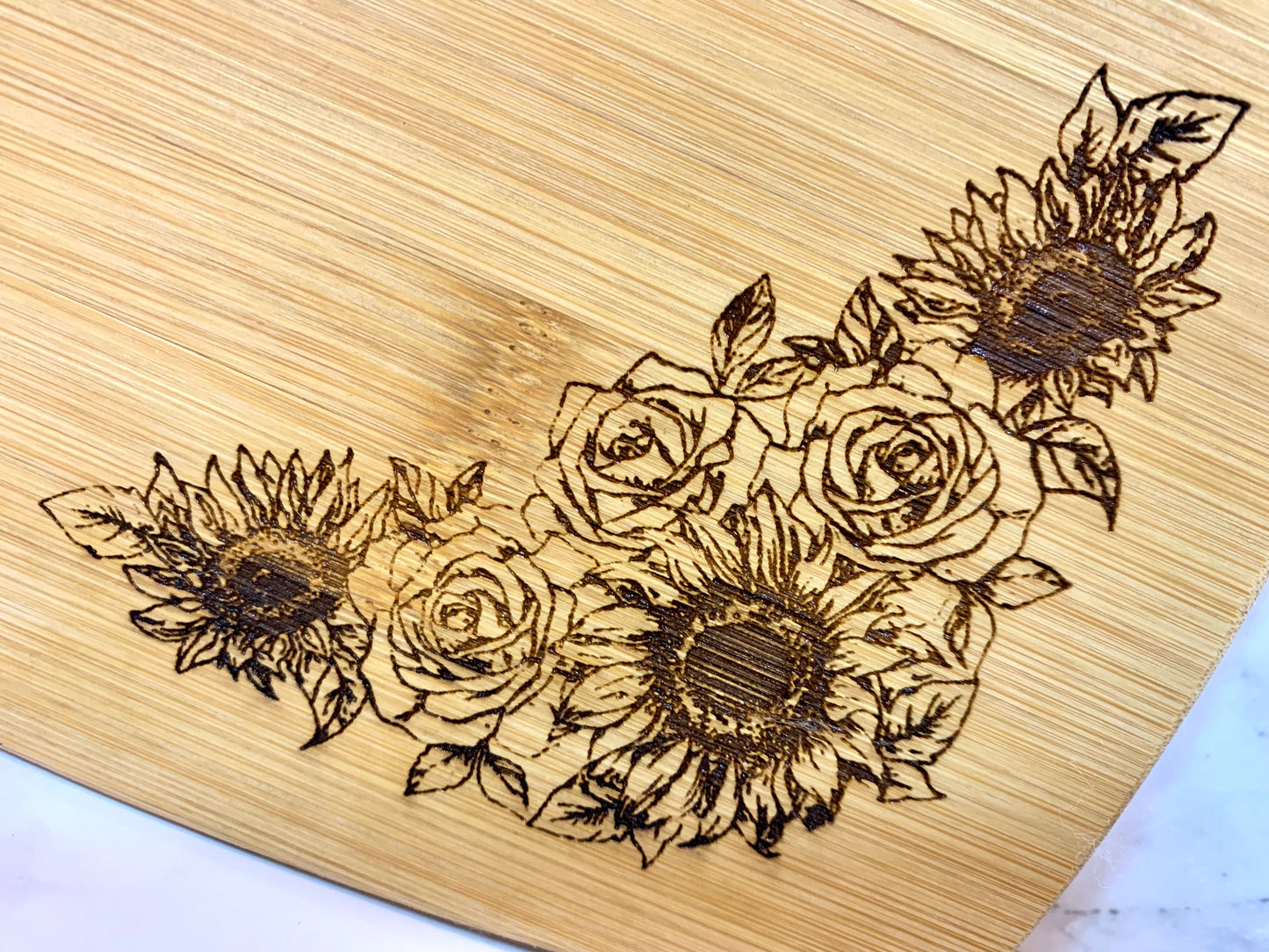 Sunflower & Roses Personalized Wedding Cutting Board