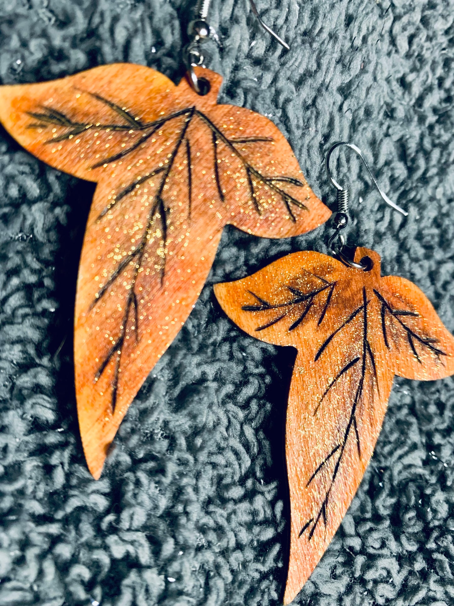 Wood Autumn Fall Leaf Earrings - MixMatched Creations