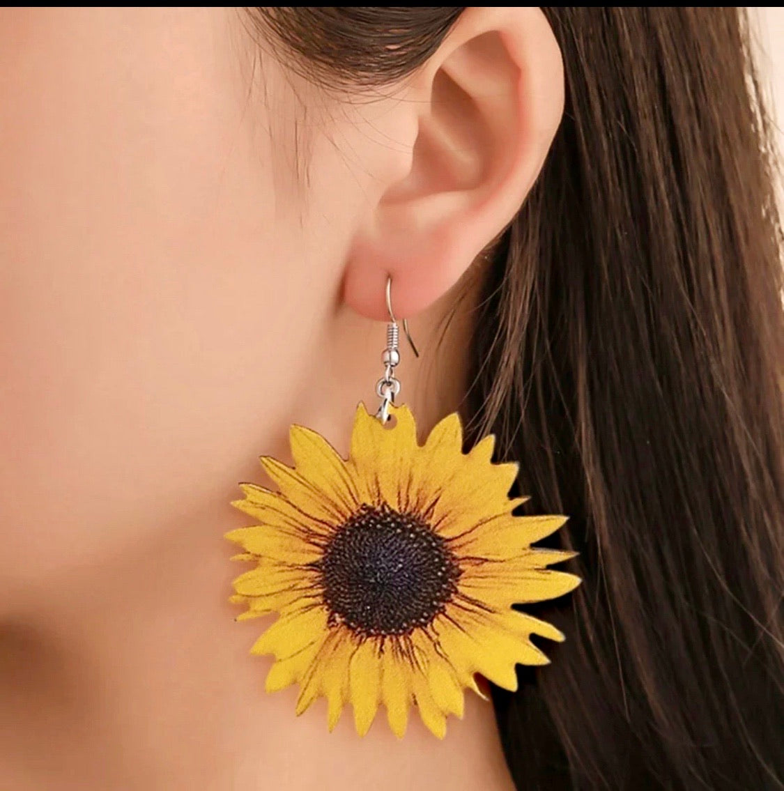 Wood Sunflower Earrings - MixMatched Creations