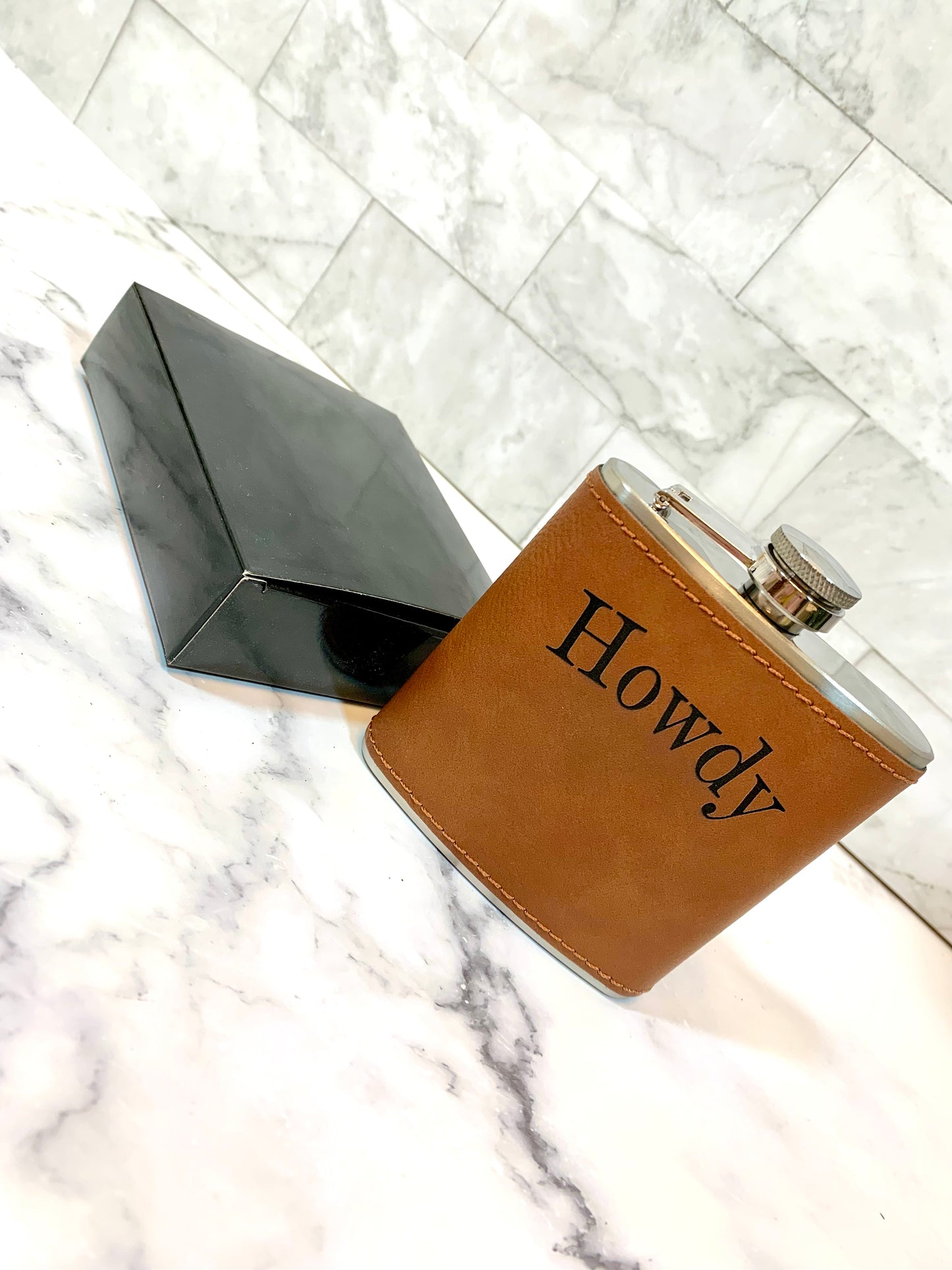 Personalized Faux Leather 6oz Hip Flask - MixMatched Creations