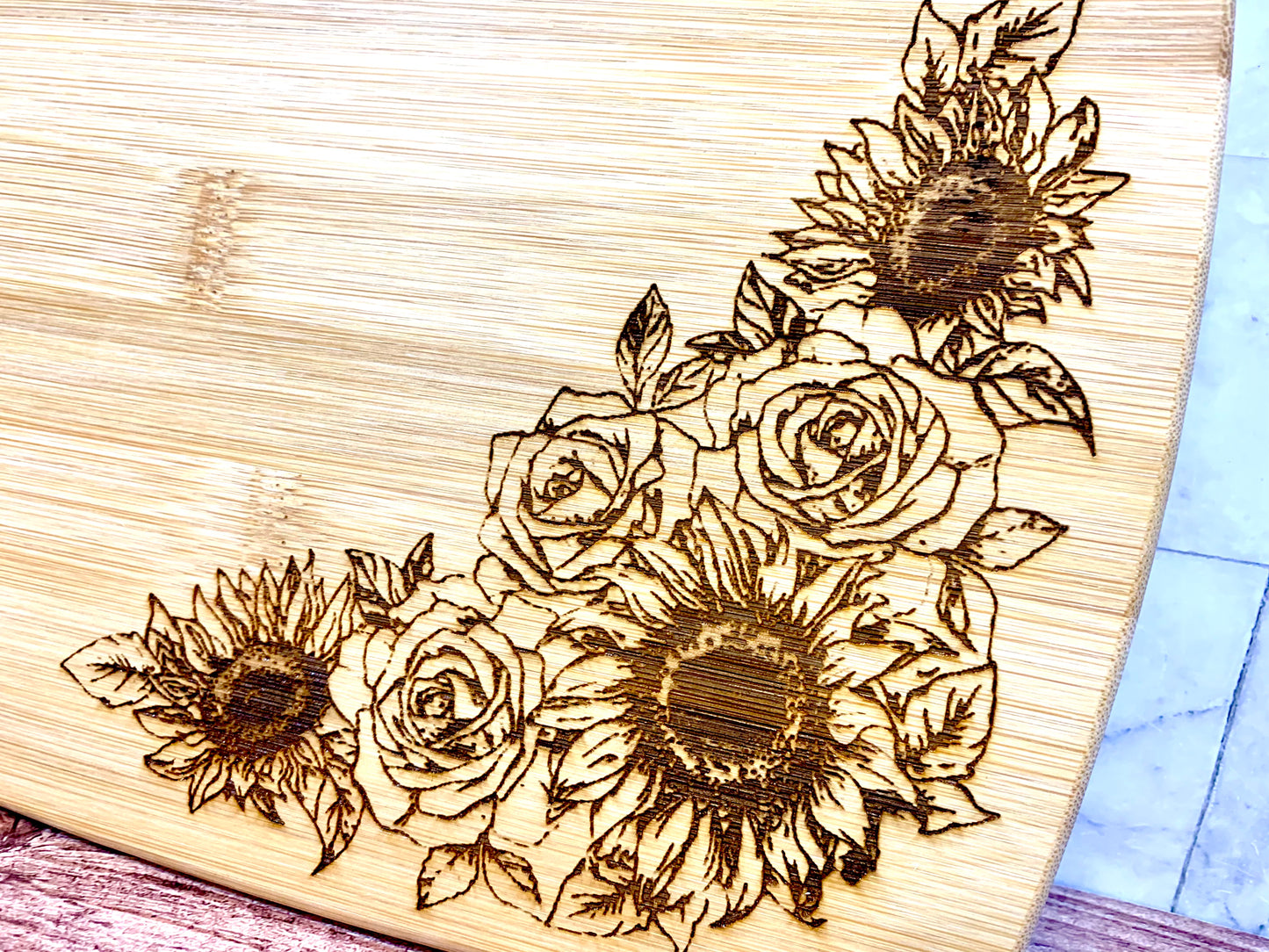 Sunflower & Roses Personalized Wedding Cutting Board