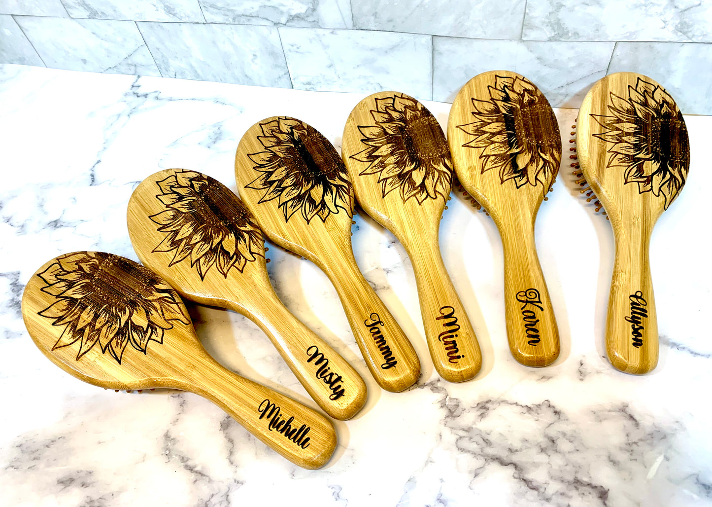 Sunflower Bamboo Hair Brushes - MixMatched Creations