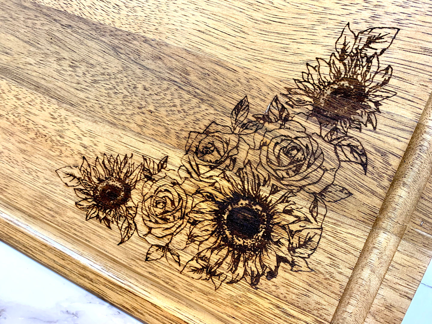 Sunflower & Roses Personalized Wedding Cutting Board