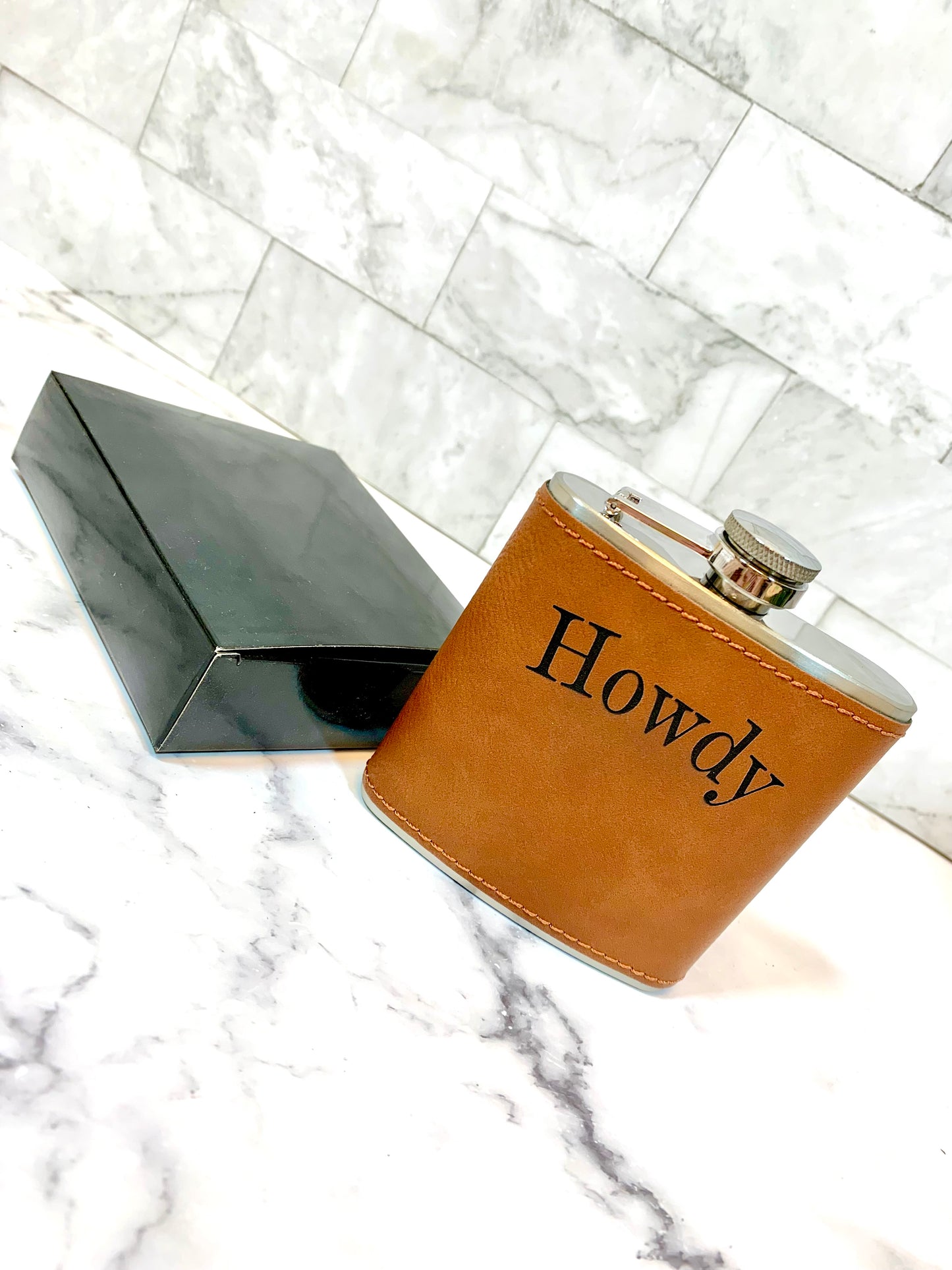 Personalized Faux Leather 6oz Hip Flask - MixMatched Creations