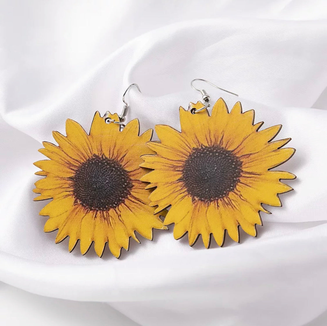 Wood Sunflower Earrings - MixMatched Creations