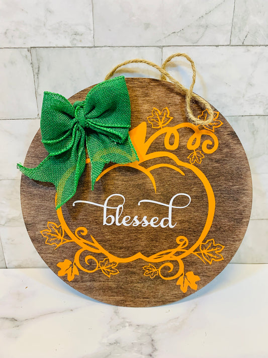 Blessed Pumpkin Wooden Fall Sign - MixMatched Creations