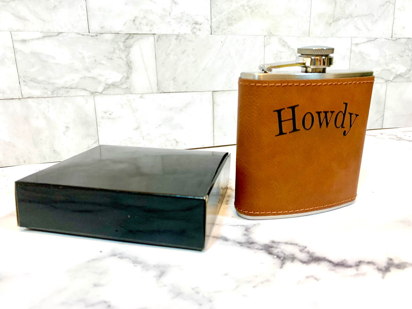 Personalized Faux Leather 6oz Hip Flask - MixMatched Creations