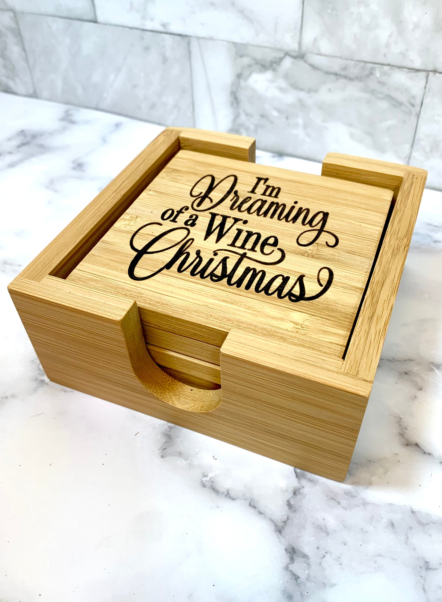 Christmas Wine Bamboo Coaster Set