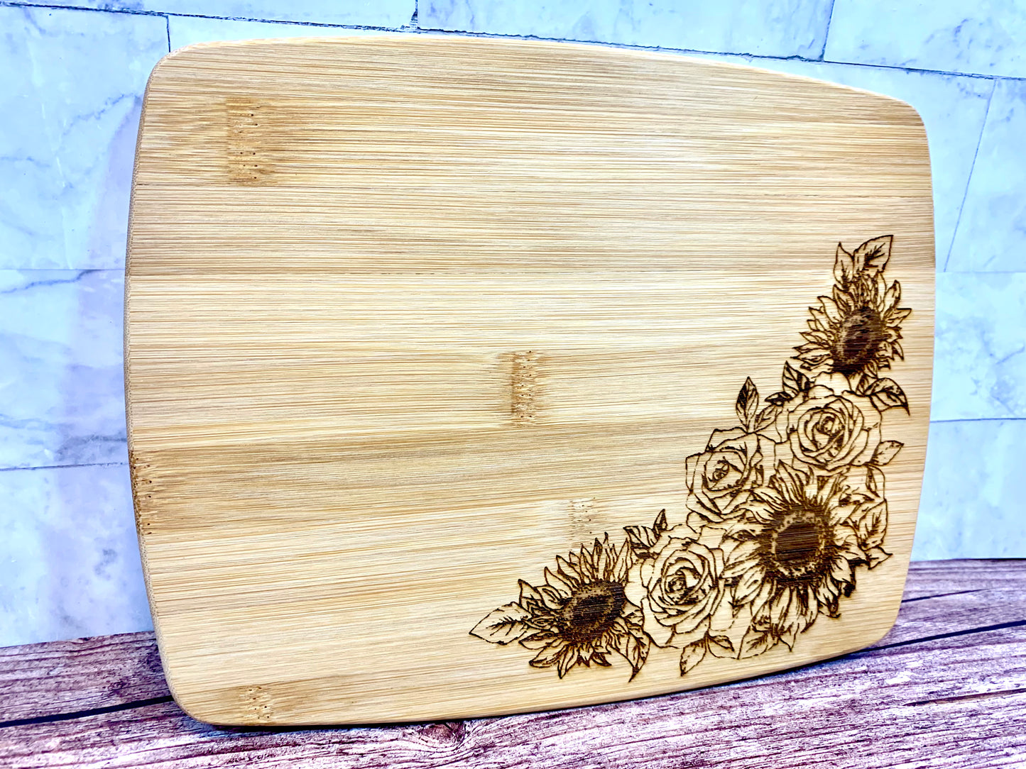 Sunflower & Roses Personalized Wedding Cutting Board