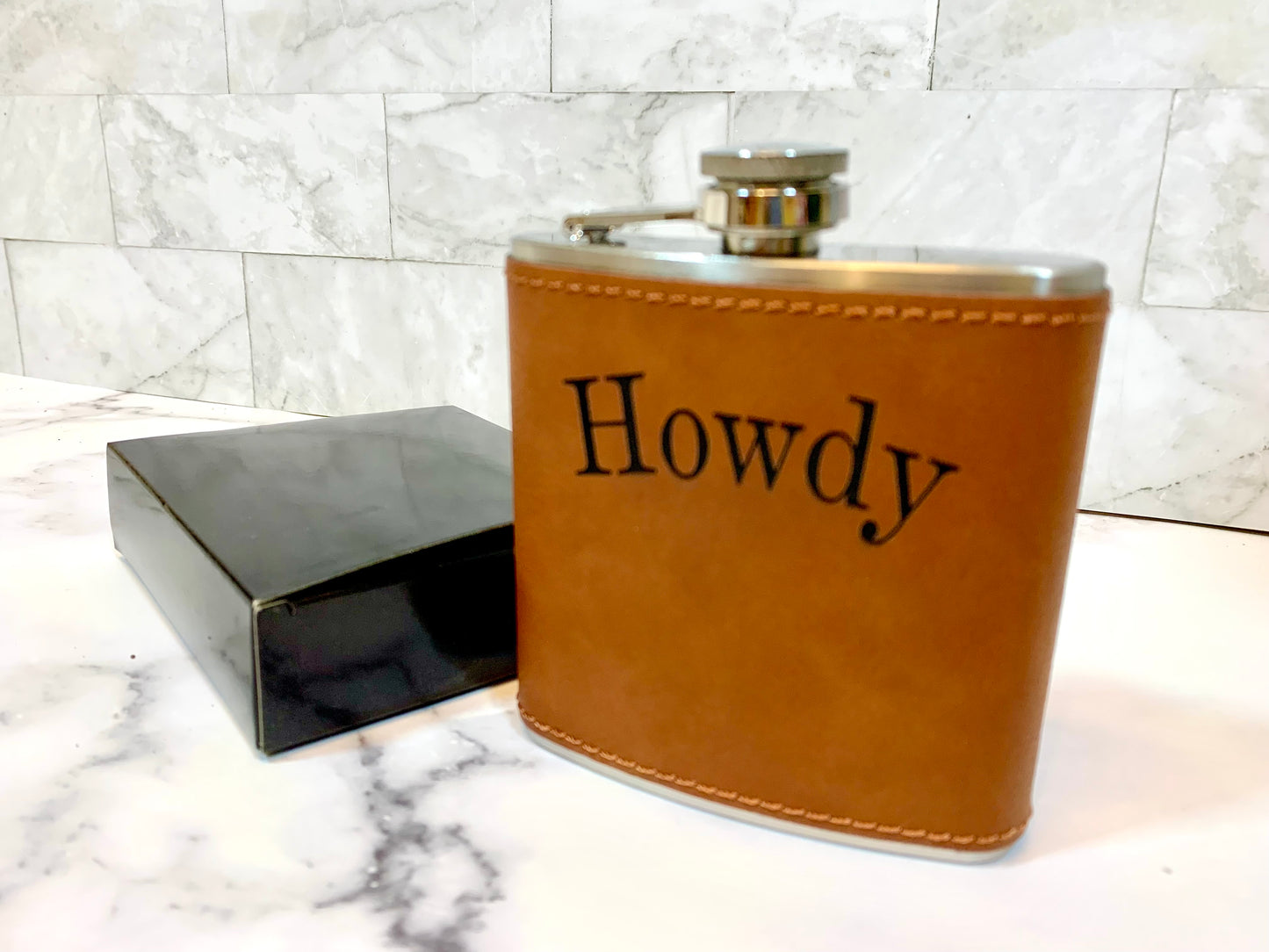 Personalized Faux Leather 6oz Hip Flask - MixMatched Creations