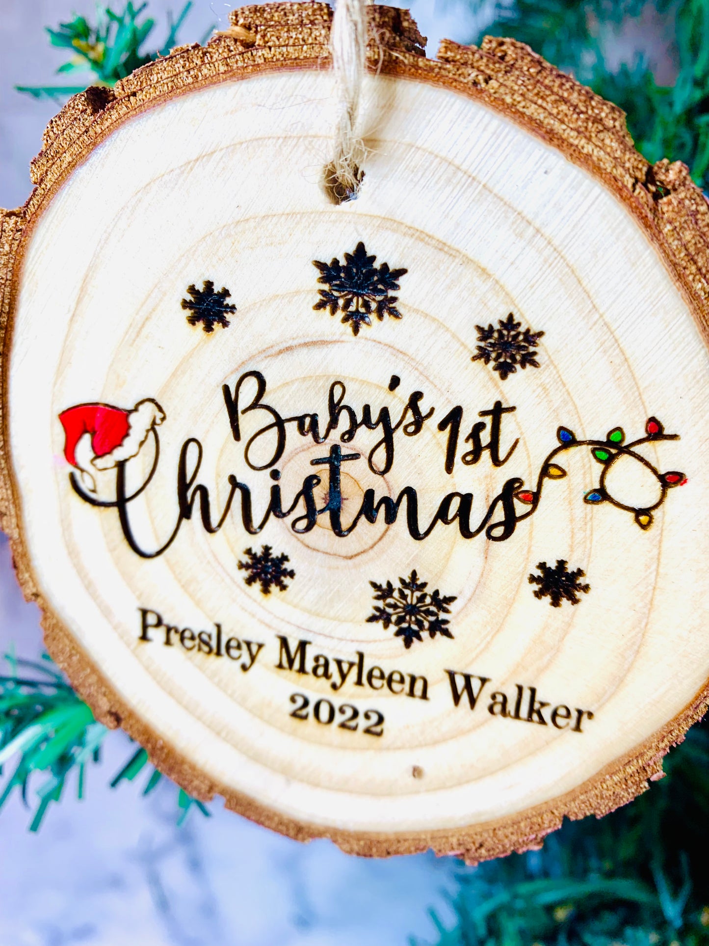 Personalized Baby’s First Christmas Ornament Live Edge
