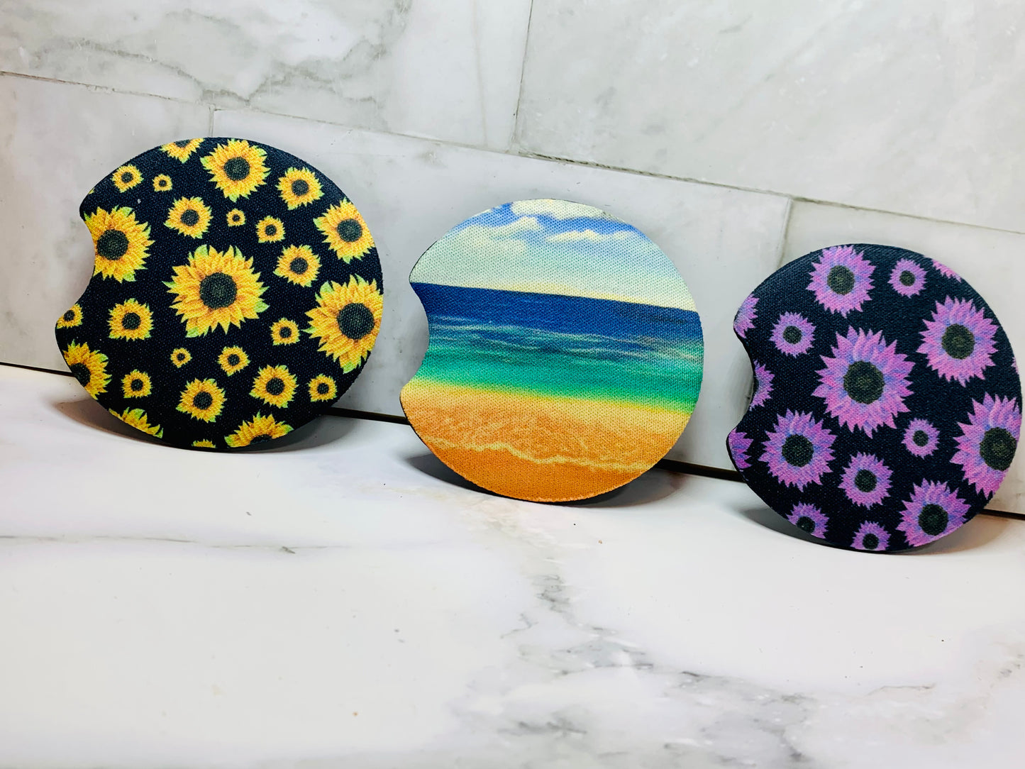 Sunflower And Beach Car Coaster Set of 2