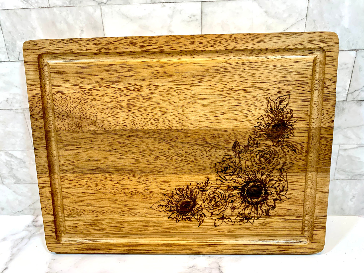 Sunflower & Roses Personalized Wedding Cutting Board