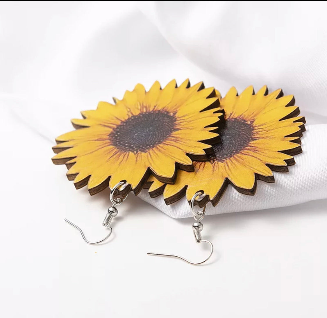 Wood Sunflower Earrings - MixMatched Creations