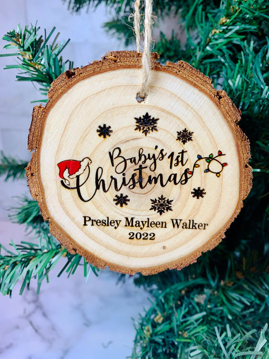 Personalized Baby’s First Christmas Ornament Live Edge