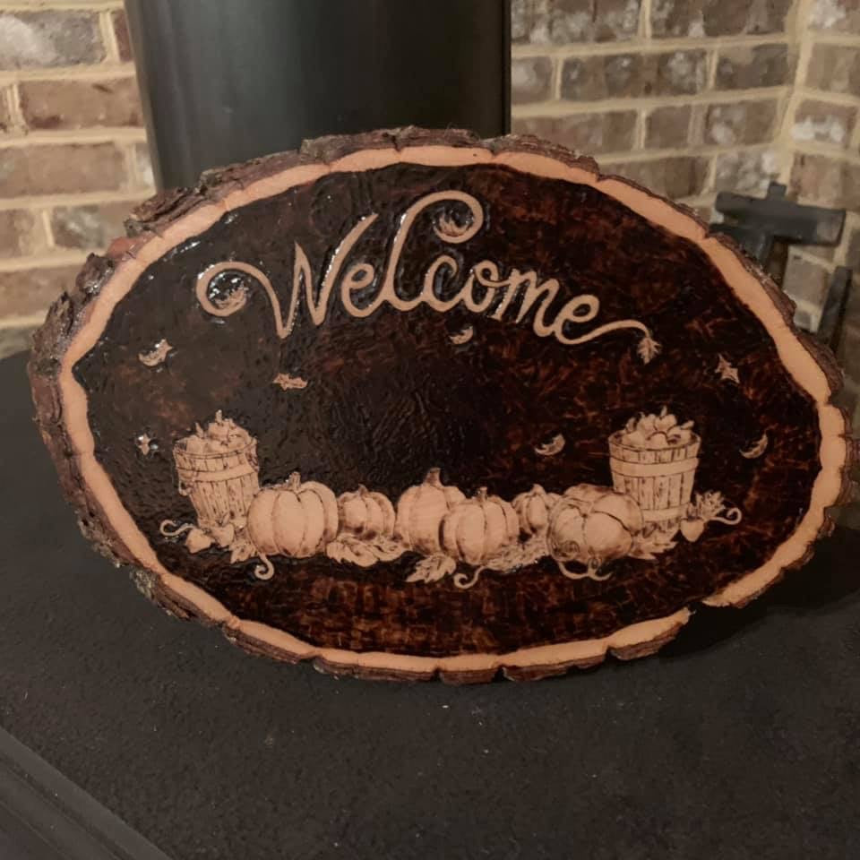 Welcome Autumn Pumpkin Live Edge Wood Sign - MixMatched Creations