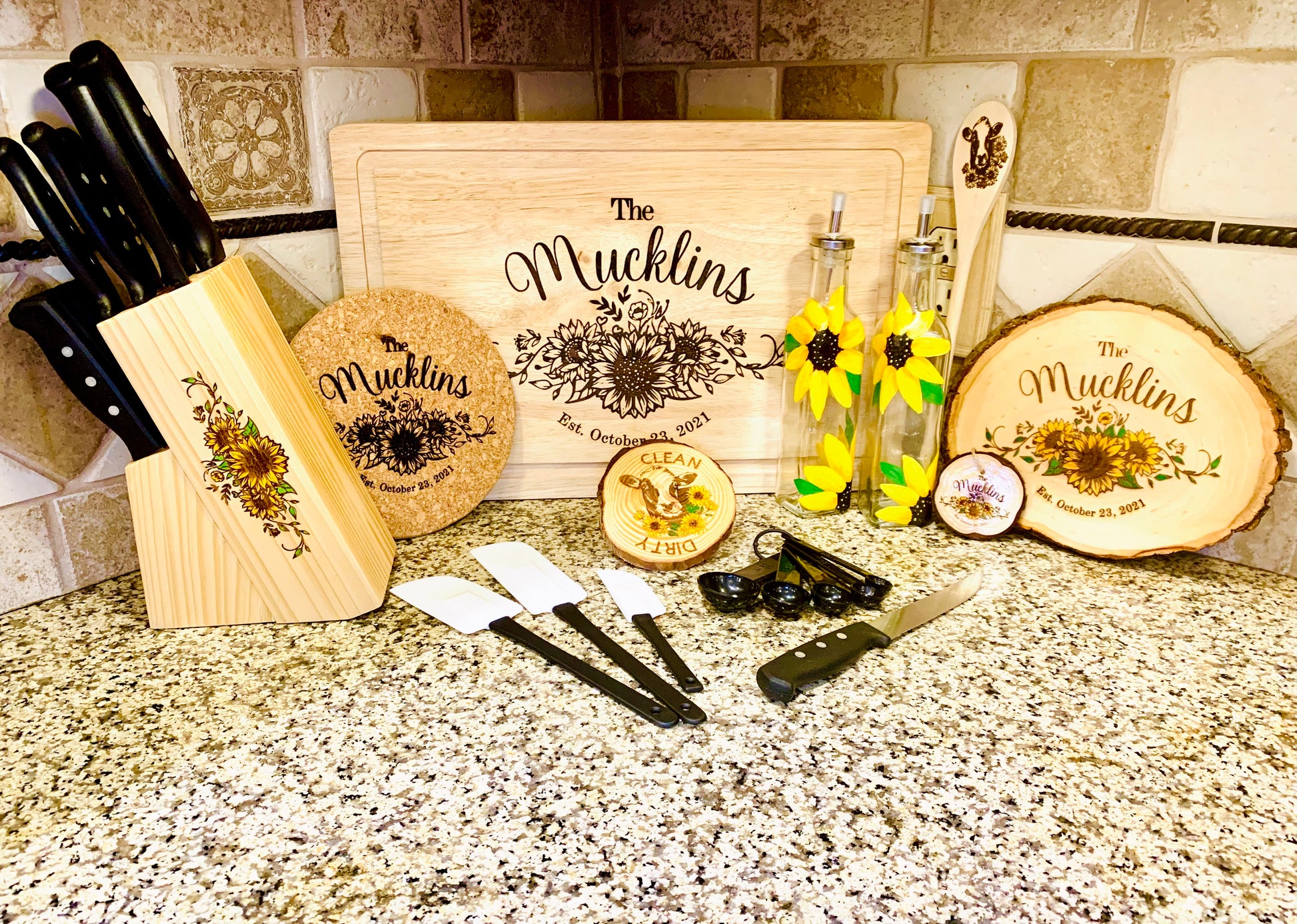 Sunflower Kitchen Set Personalized Wedding Gift - MixMatched Creations