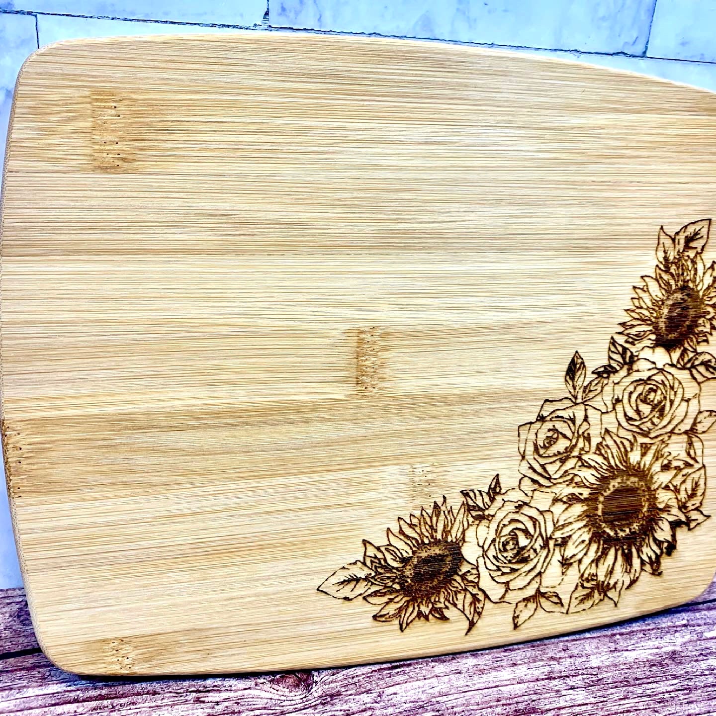 Sunflower & Roses Personalized Wedding Cutting Board