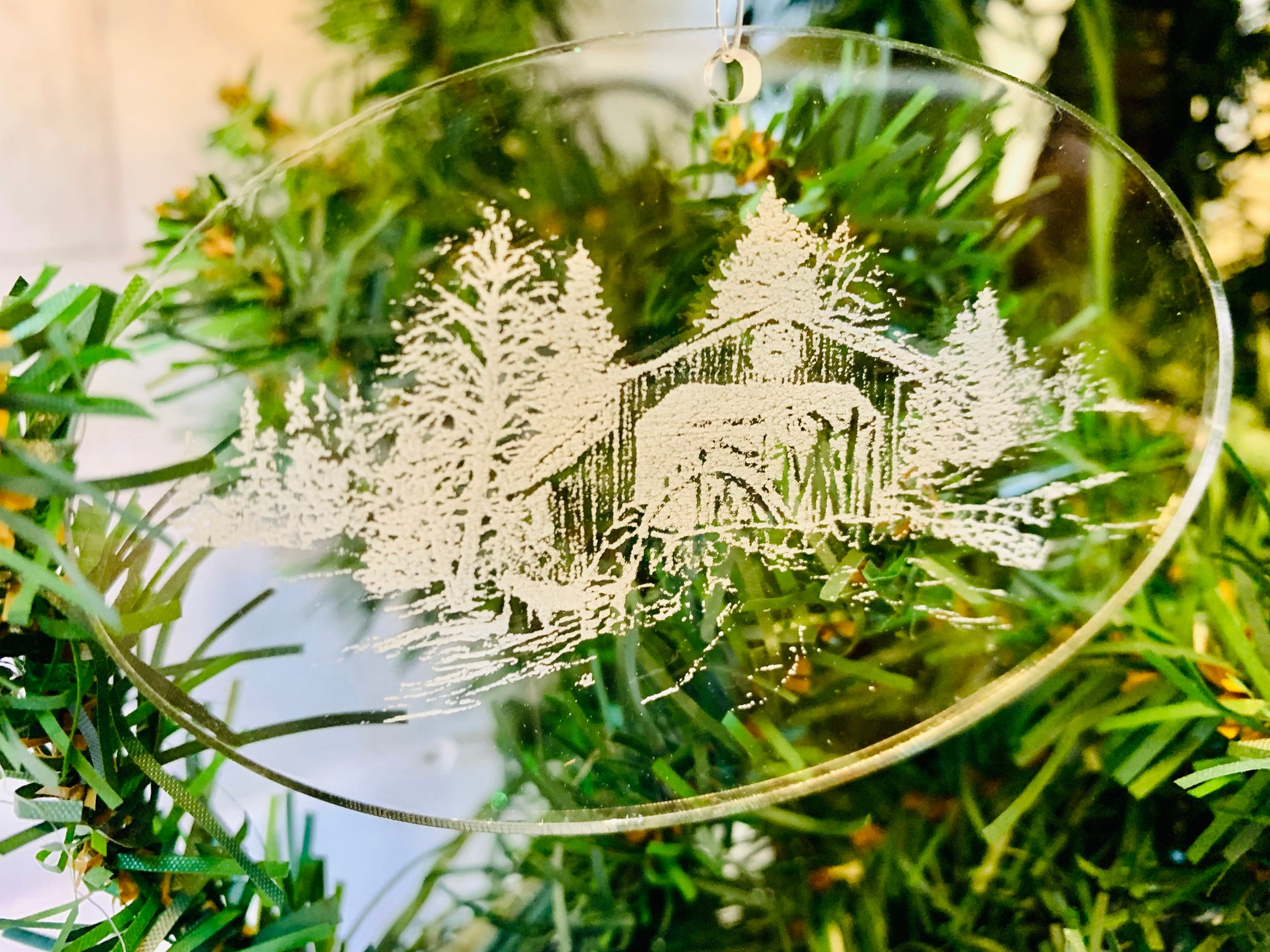 Snow Covered Bridge Acrylic Christmas Ornament - MixMatched Creations