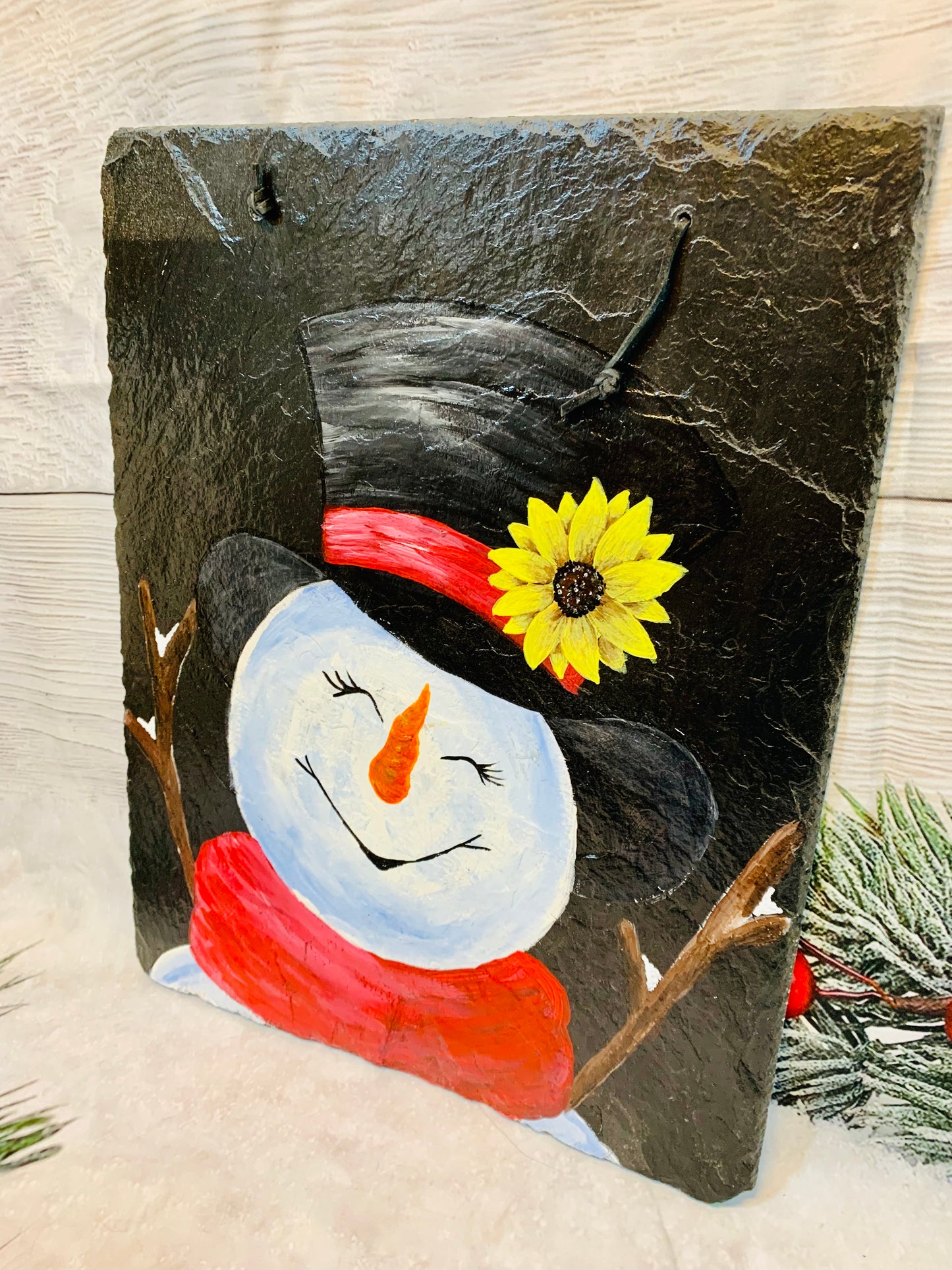 Snowman Sunflower Painted Slate Clearance