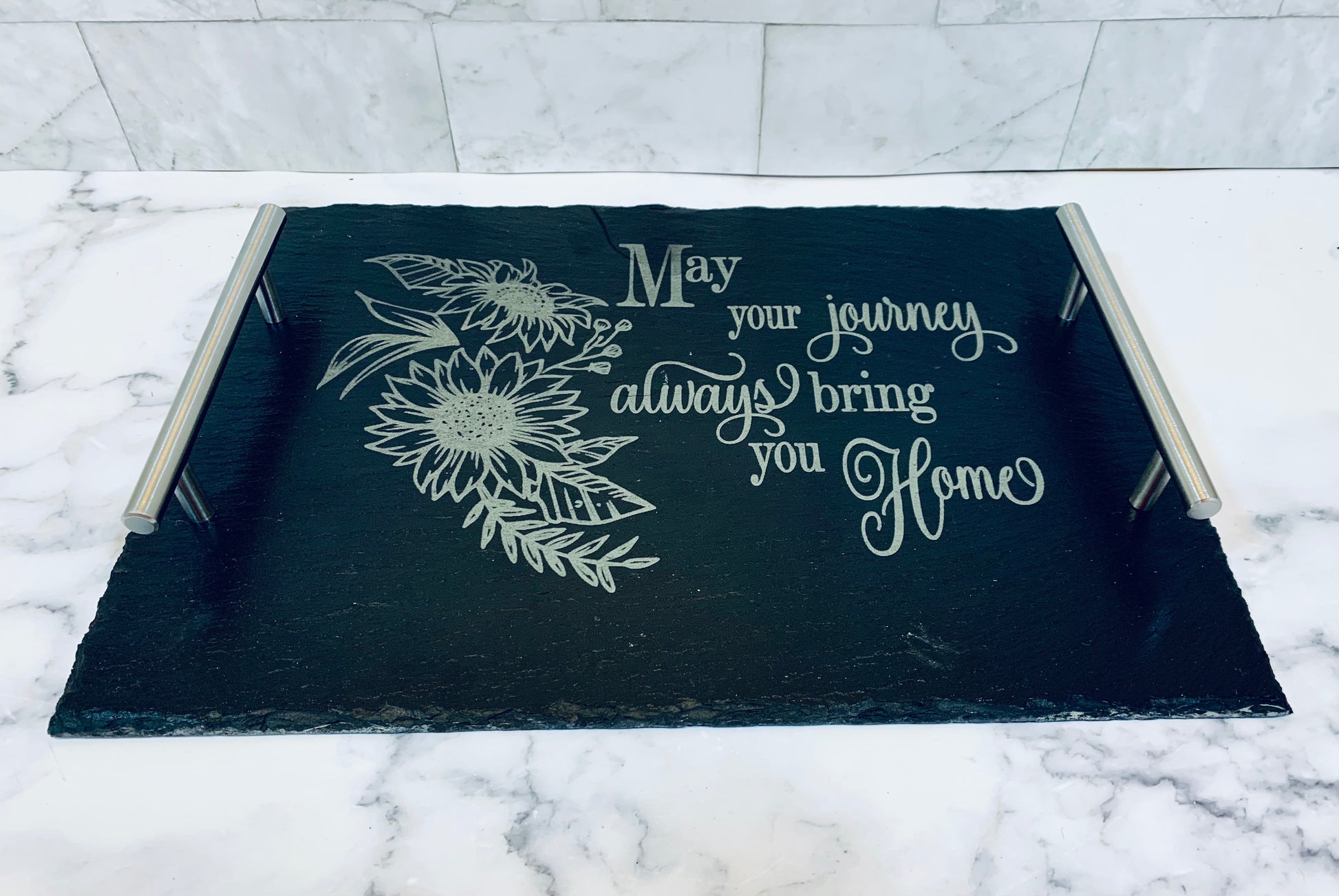 May Your Journey Always Bring You Home Sunflower Slate Tray - MixMatched Creations